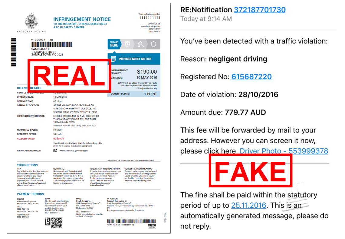 Fake speeding fines